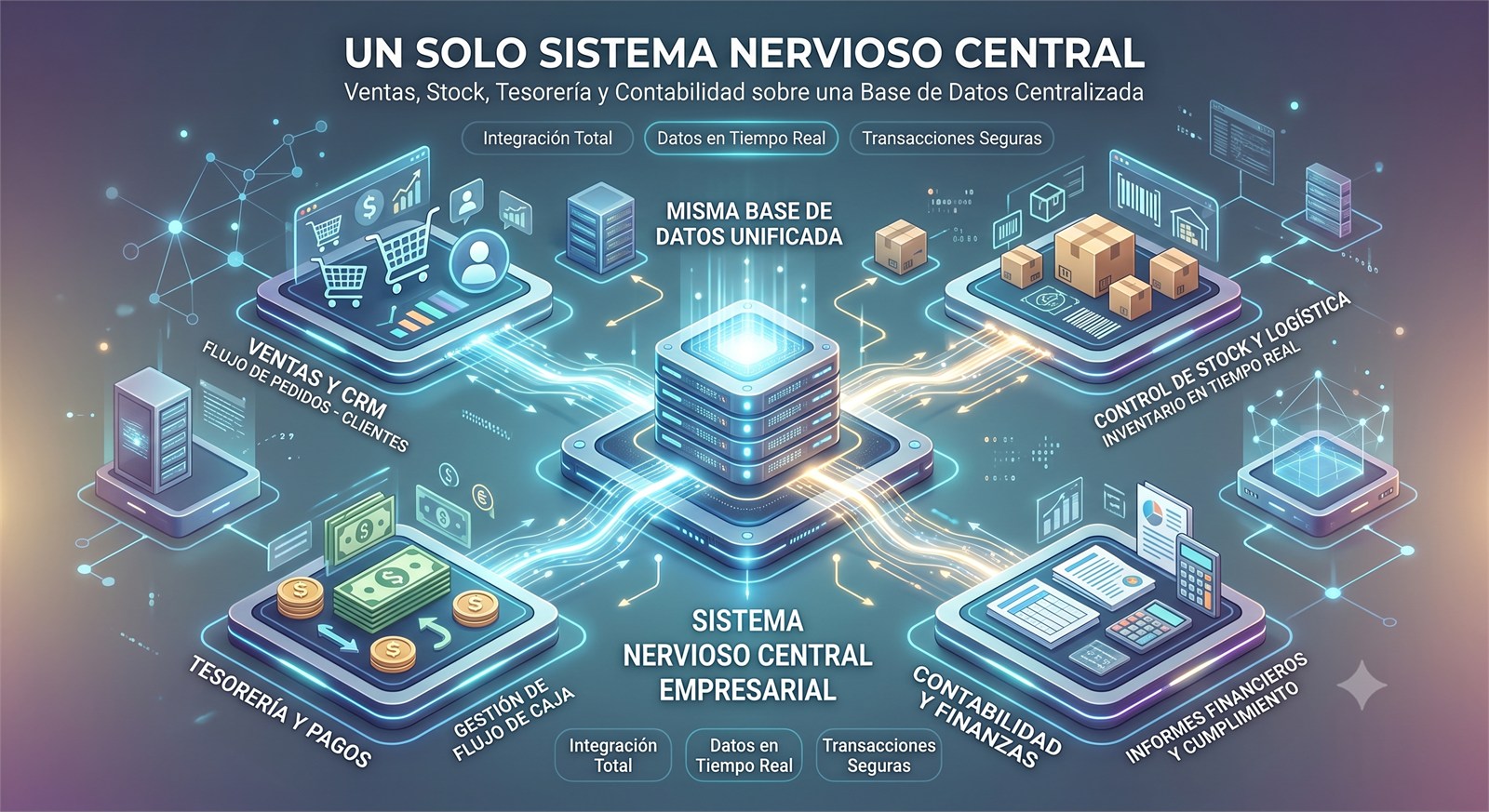 Un solo sistema: flujo digital de comprobantes entre stock, tesorería y contabilidad